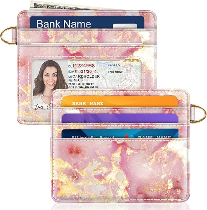 Slim Minimalist Front Pocket RFID Blocking Credit Card Holder Small Wallet Cute Card Cases for Women,Gold Pink