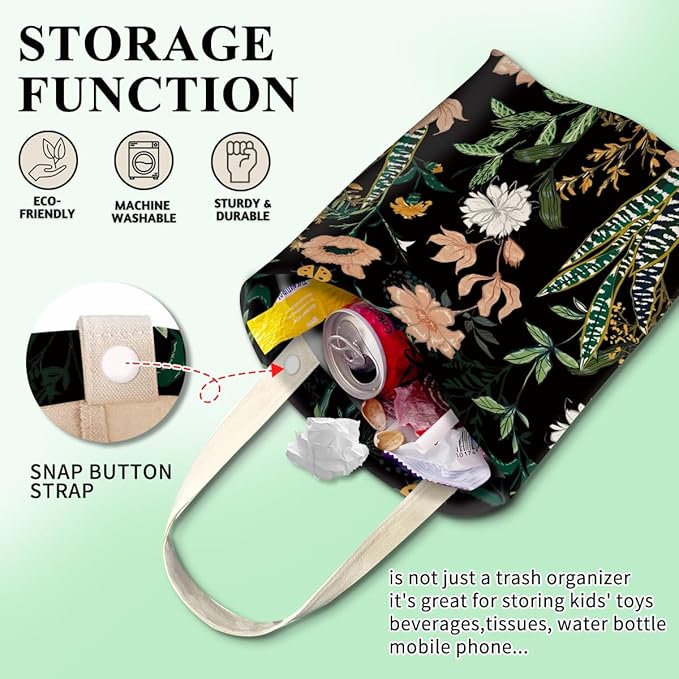 Car Trash Can, Cute Car Trash Bag, Hanging Car Organizer and Storage Bag, Trash Bin for Car Accessories, Vehicle, Travelling, Camping Cute Dark Flower