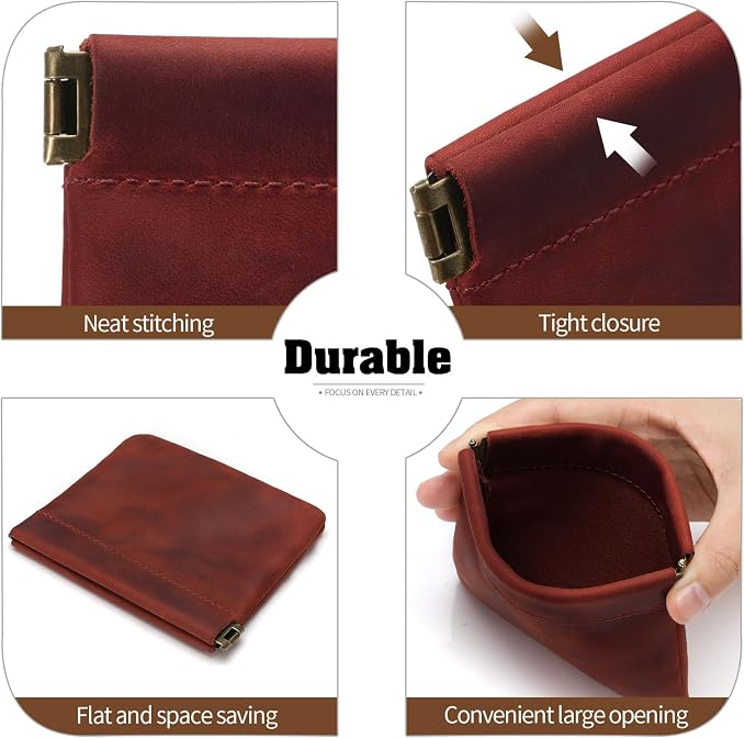 Jack&Chris Mini Coin Purse, Genuine Leather Small Coin Wallet, Leather Squeeze Coin Purse Pouch Change Holder For Men & Women, JC309