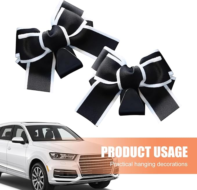 2 PCS Cute Bow Car Seat Headrest Hooks, S Type Back Seat Hanger, Universal Vehicle Storage Hanger for Handbag Purse Coat, Space-Saving Car Accessories (Black)
