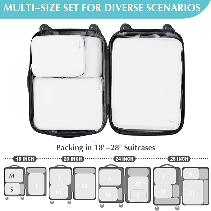 Gonex Compression Packing Cubes, 4pcs Expandable Storage Travel Luggage Bags Organizers (White)