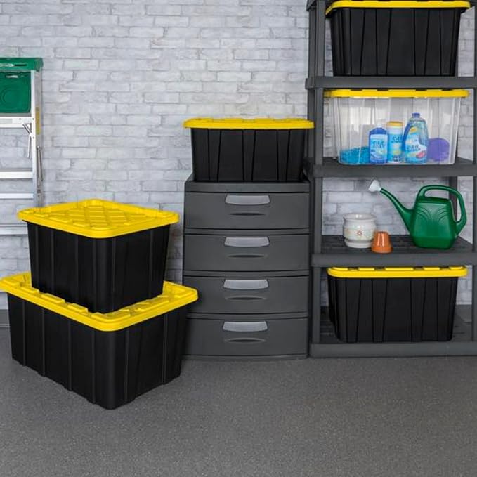 Sterilite 16 Pack Industrial Tote, Plastic Storage Container Bins with Lids, 27 Gallon - Heavy-Duty Organizing Containers for Closet, Bathroom, and Office