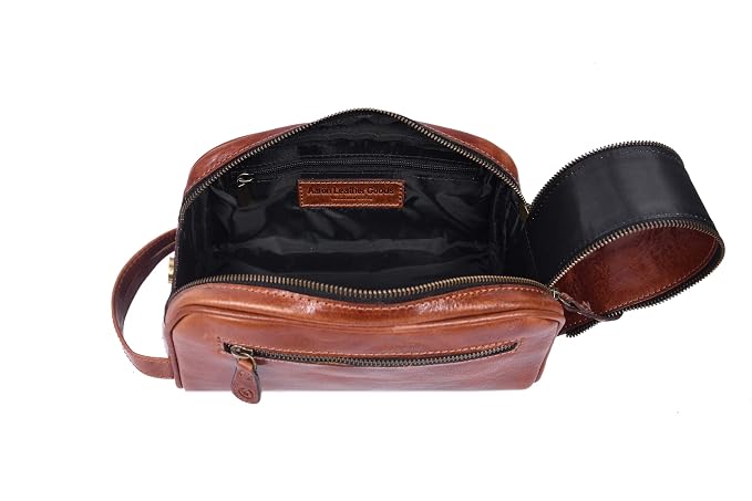 Leather Toiletry Bag for Men | Grooming Travel Kit | With Waterproof Lining | By Aaron Leather Goods