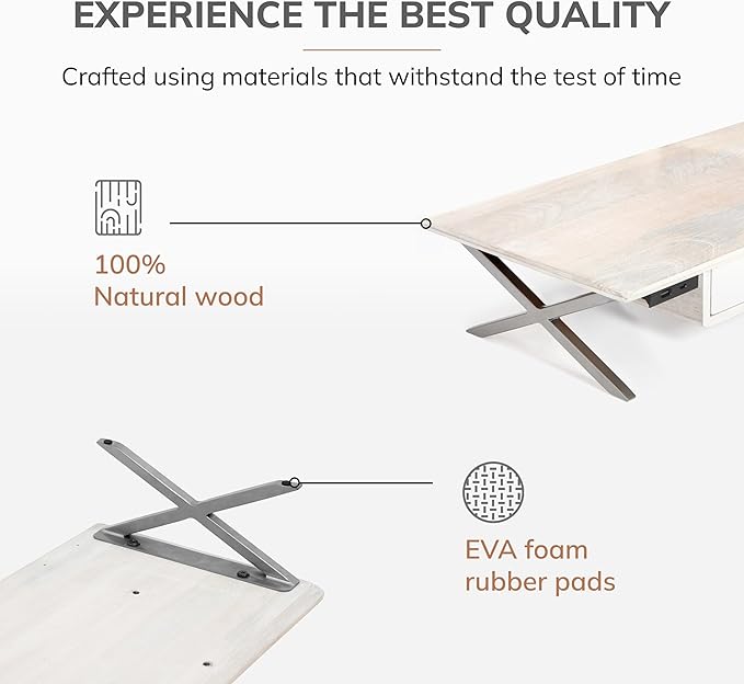 Anji Mountain Monitor Stand - Desktop Organizer & Laptop Riser, Ergonomic Monitor Riser, Space-Saving Monitor Stand for Desk, Durable Construction, Easy Assembly, Ideal for Home & Office,White Wash