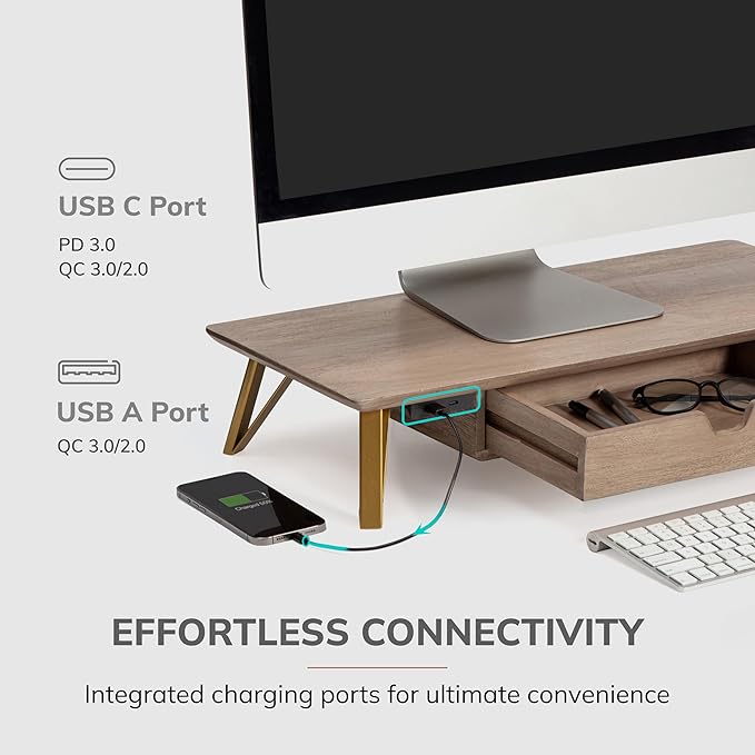 Anji Mountain Monitor Stand - Desktop Organizer & Laptop Riser, Ergonomic Monitor Riser, Space-Saving Monitor Stand for Desk, Durable Construction, Easy Assembly, Ideal for Home & Office,Biscotti