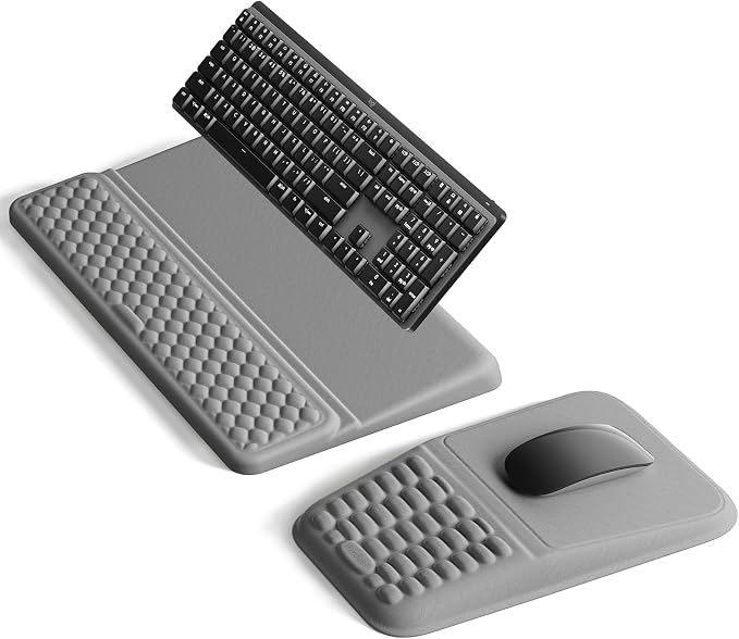 Vaydeer Keyboard Stand and Mouse Pad Set with Wrist Rest, Soft Memory Foam Wrist Support, Ergonomic Wrist Cushion for Desk, Relieves Carpal Tunnel Pain, Palm Hand Typing for Office, Gaming, Grey