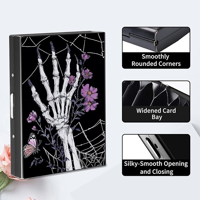 RFID Metal Wallet Credit Cards Holder Slim Mini Business Card Holder Metal ID Case Gift for Men Women,Spider Webs