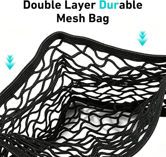 2 PCS Mesh Cargo Nets, 9.8" x 31.5" Double-Layer Elastic Trunk Storage Net, Mesh Organizer Netting with Adhesive Tape, Universal for SUV, Truck, RV, Van (Black)
