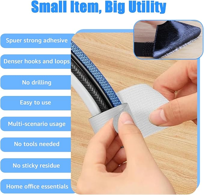 80PCS Hook and Loop Cable Ties, Hook and Loop Cable Straps, Under Desk Cable Management, Adhesive Cable Clips, Sticky-Back Cord Organizer for Desk, Household & Office Organization (Black+White)