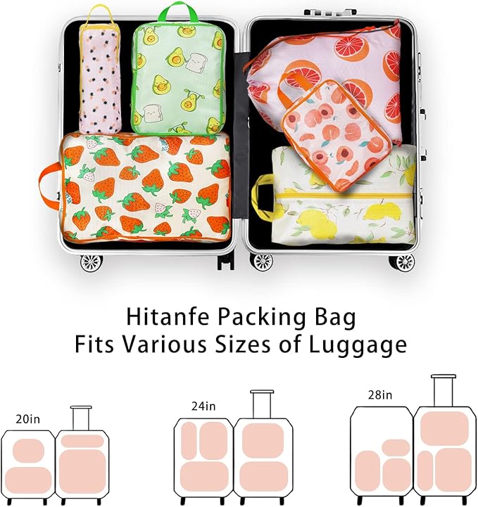 6 Pcs Compression Packing Cubes for Travel, Waterproof Luggage Organizer Washable Storage Bags Set - Packaging Cubes for Backpack Travel and Carry-Ons