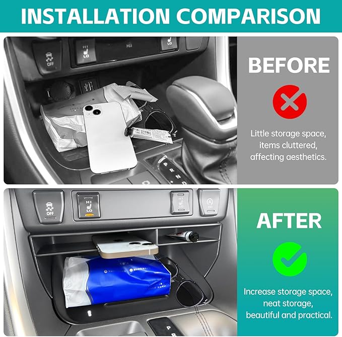 Center Console Organizer Tray Compatible with 2019-2025 Toyota RAV4 & Prime Accessories, ABS Material Insert Gear Shift Divider Slot Secondary Storage Box for RAV-4 Interior Accessories