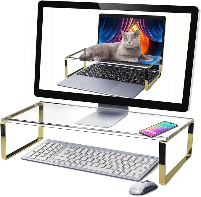Keyboard Cat Protector - 20" Large Monitor Stand 2 in 1 Clear Acrylic Keyboard Cover Long Acrylic Monitor Stand Keyboard Protective Cover for Desk 108 Keyboard Protector Laptop Computer Monitor#1