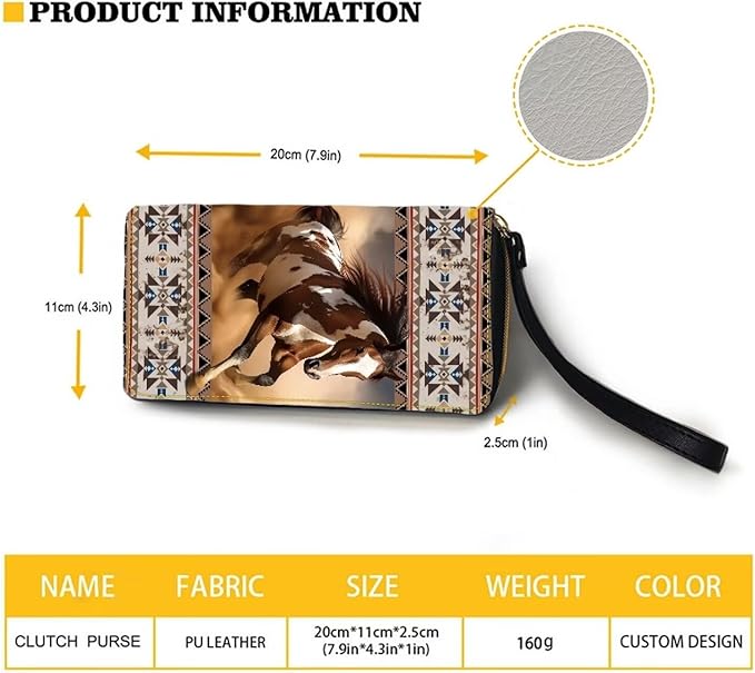 Bulopur Navajo Aztec Horse Wristlet Wallet for Women Zip Around Wristlet Purse PU Leather Waterproof Minimalist Wallet Long Handbags Coin Cash Holder Clutch Purse Gifts for Ladies