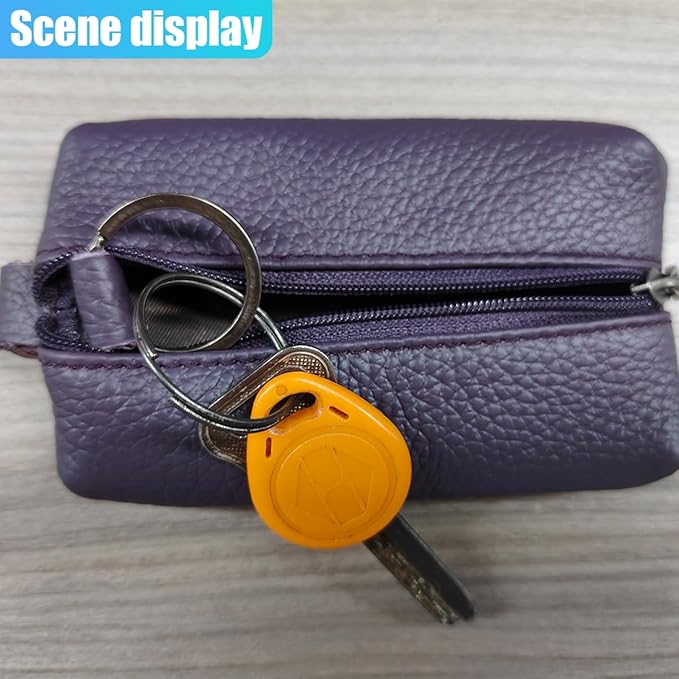 Leather Car Key Case Holder, Auto Smart Key Fob Protector Pouch with Zipper, Universal Unisex Keychain Wallet (Purple)