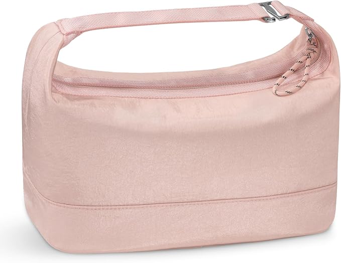 HauteHues Travel Makeup Bag for Women Large Capacity Cosmetic Handheld Portable Organizer Large Opening Waterproof Storage Toiletry Bags Pink