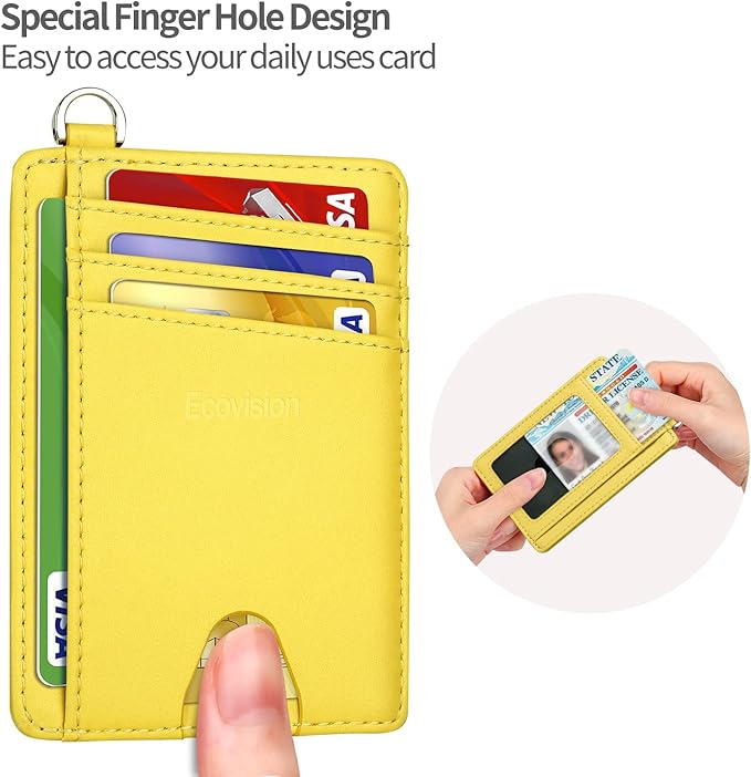 EcoVision Slim Minimalist Front Pocket Wallet, RFID Blocking Credit Card Holder Wallet with Detachable D-Shackle for Men Women