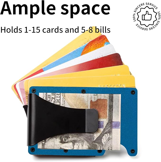Slim Wallet for Men,RFID Blocking Minimalist Metal Wallet, Money Clip/Cash Holder, Front Pocket Aluminum Credit Card Holder, Ideal Gift for Men,Matte Blue