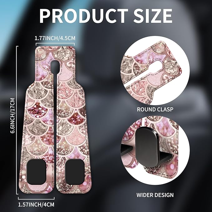 Car Seat Headrest Hook, Universal Leather Cute Hanger Holder Hook, Storage Organizer Interior Accessories for Purse Bags Handbag Glitter Colorful Shells