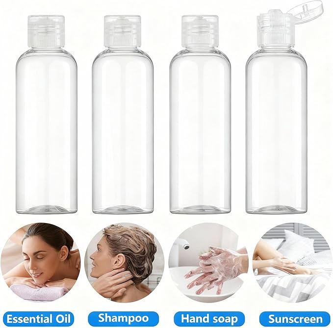 DTDNZKN 4 Pack 3.4 Oz (100ml) TSA Approved Travel Bottles for Toiletries, Leak Proof Plastic Travel Essentials Accessories with Labels | 4 Pack, TSA Approved, for Toiletries, Leak Proof, with Labels