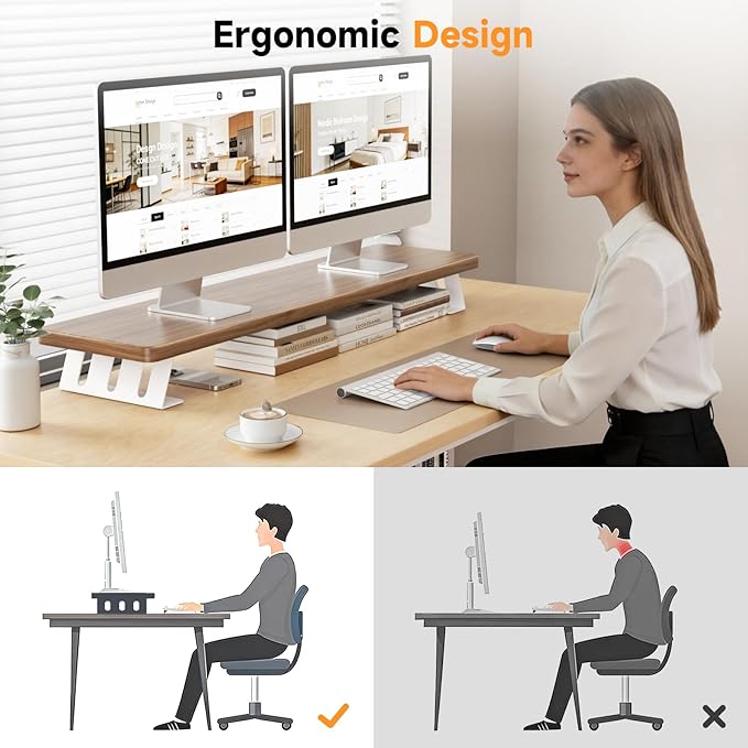 Monitor Stand Riser, 39 Inch Large Wood Monitor Stands for 2 Monitors