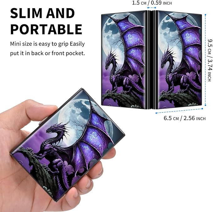 FUYOCWE RFID Credit Card Holder,Small Metal Credit Card Case Wallet,Slim Mini Business Card Holder Organizer Hard ID Case Security wallet for Men Women -Purple Arcient dragon