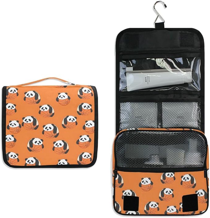 senya Hanging Travel Toiletry Bag Panda Basketball Seamless Kit Makeup Case Cosmetics Organizer for Men Women
