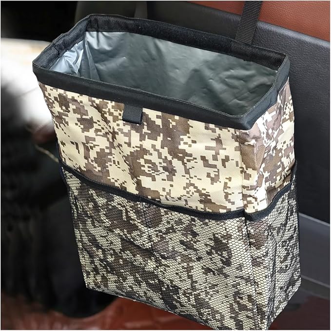 Fekey&JF Hanging Car Trash Can, Waterproof Leakproof Oxford Auto Garbage Bag with Storage Pockets, Vehicle Multi-Use Organizer for Outdoor Traveling, Foldable Trash Bin Universal for Car, SUV