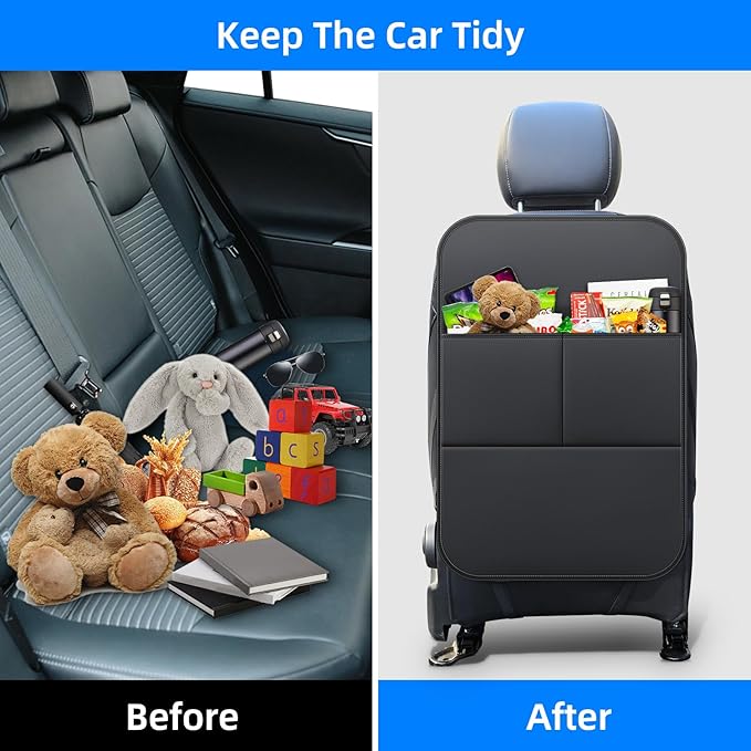 Back Seat Protector Car Kick Mats for Nissan Rogue with 2 Pocket Storage Organizer - Faux Leather Back Seat Covers for Kids Feet Waterproof Dirt Automotive Accessories (1 Pair,Black)