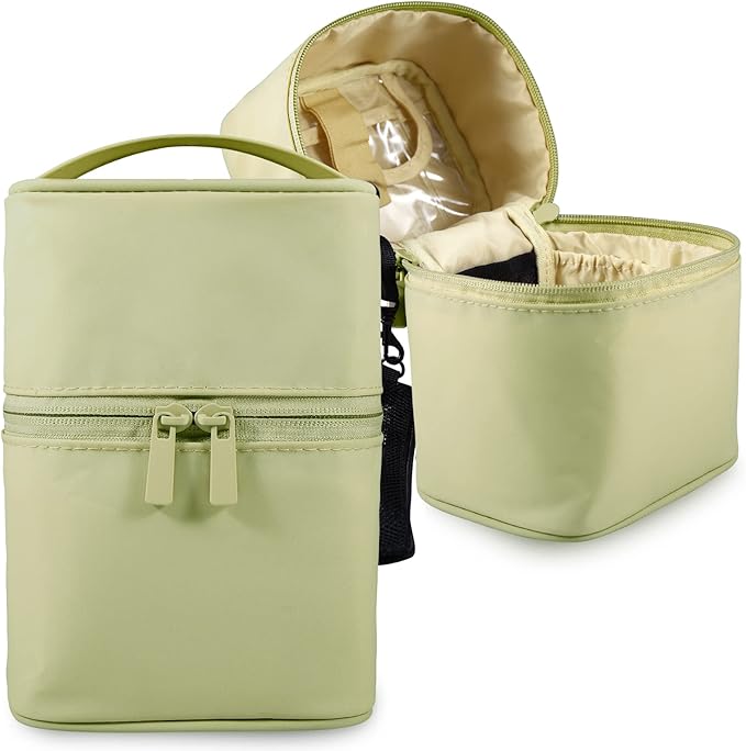 Makeup Bag Travel Cosmetic Bag 7.5x5.5x4.4 Inch Makeup Brush Holder Organizer Cute Portable Artist Toiletry Storage Bag Cosmetics Case for Women Girls(Green)