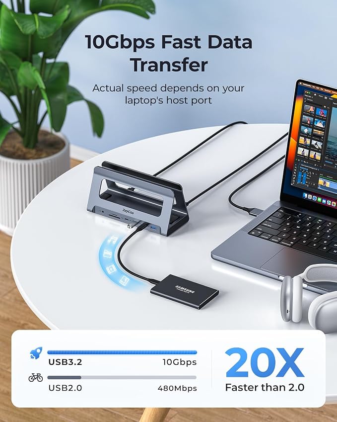 RayCue USB-C Docking Station for MacBook Pro/Air, Dual HDMI, USB-C Dock with 10Gbps, PD3.0, RJ45, 2xUSB 3.0, 2xUSB 2.0, SD/TF, Audio