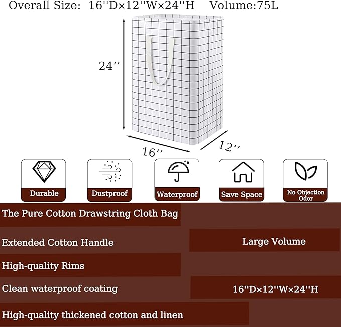 Waterproof Laundry Hamper Collapsible Laundry Basket Leather Handle Laundry Bag Large Clothes Storage Toy Organization for Bathroom Bedroom Laundryroom College Dorms (Laundry Basket-005)