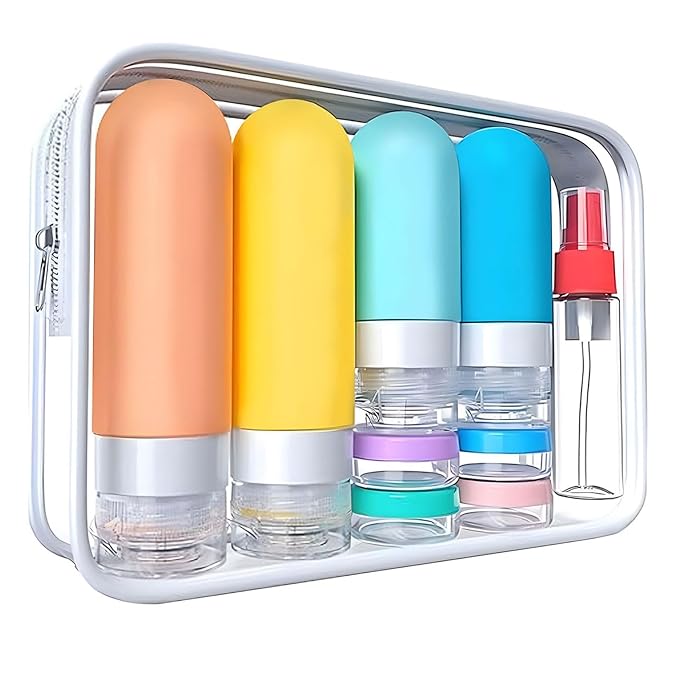18er Pack Travel Bottles Set - TSA Approved Leak Proof Silicone Squeezable Containers for Toiletries, Conditioner, Shampoo, Lotion & Body Wash Accessories (Yellow)