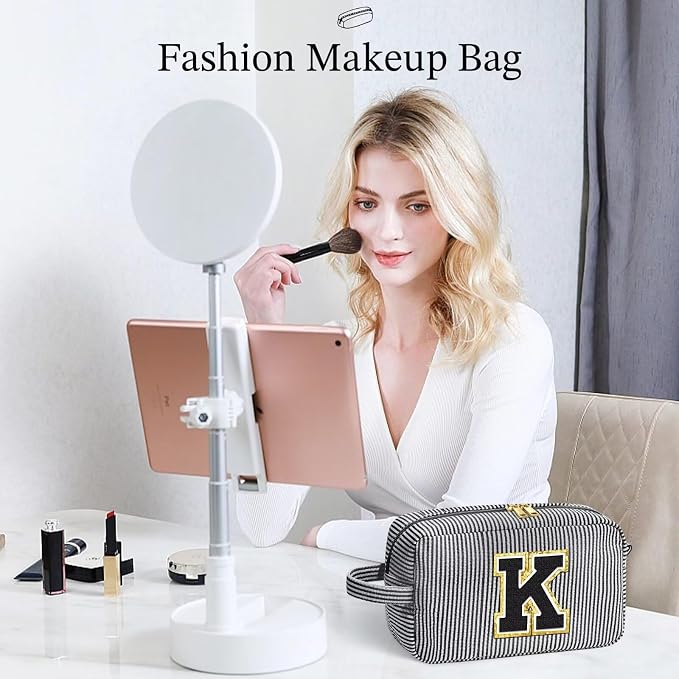 YOOLIFE Initial Cosmetic Bag for Women - Monogram Cute Makeup Bag Cosmetic Case Toiletry Pouch for Women Her Best Friend Sister Teacher, Personalized Birthday Gifts for Women, Black P