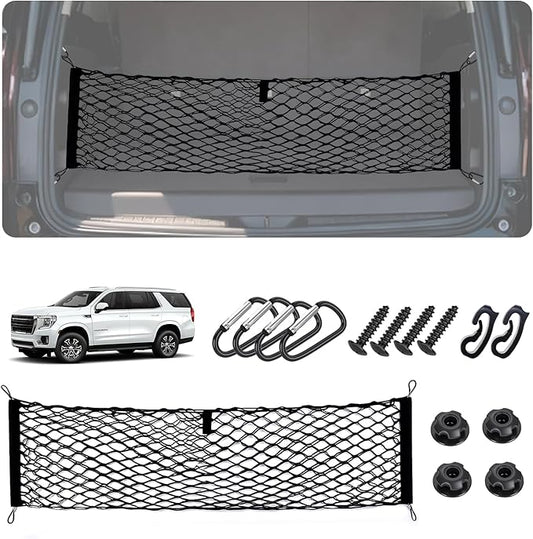 Envelope Style Caro Net for 2015-2020 GMCYukon/Chevy Tahoe/Suburban Accessories, Rear Trunk SUV Mesh Cargo Net, Upgraded 5mm Bungee&Double-Layer Nylon Storage Netting Grocery&Tools Holder Organizer