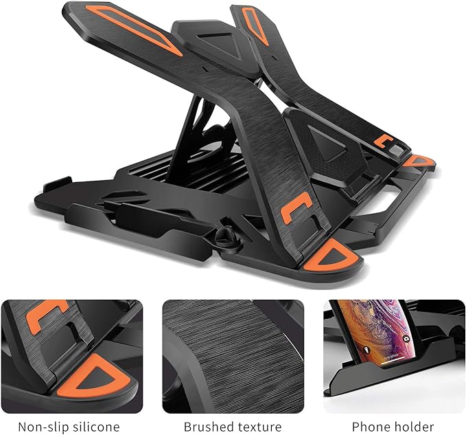 Ergonomic Adjustable Laptop Stand for Desk with Phone Holder & 360° Rotation - Foldable Portable Stand for 10-17" Laptops, MacBook Pro 16", Gaming Laptops, Tablets | Heavy-Duty & Ventilated Design
