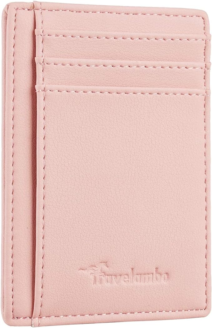Travelambo Front Pocket Minimalist Leather Slim Wallet RFID Blocking Medium Size