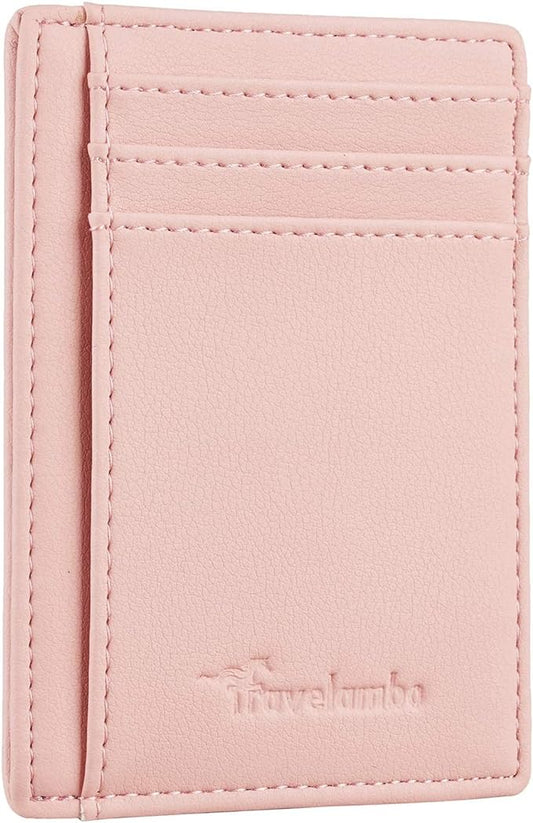 Travelambo Front Pocket Minimalist Leather Slim Wallet RFID Blocking Medium Size