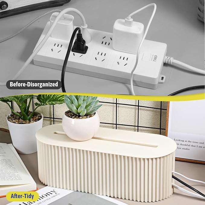SHENLIU 2-Pack Cable Management Box, 13x5.12x4.5 inches Cable Organizer Box to Hide Power Strip & Under Desk for Power Strips Surge Protectors Chargers Adapters Office Home