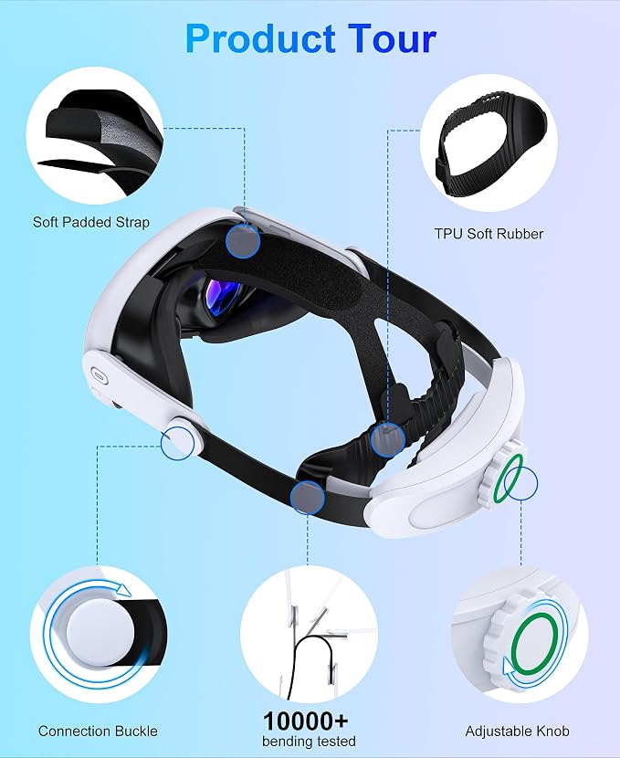 Headstrap for Quest 3 / Quest 3S/ Quest 2 Comfort Head Strap Adjustable VR Strap Reduce Pressure & Lightweight VR Elite Strap Replacement Accessories for Oculus 3 3S 2
