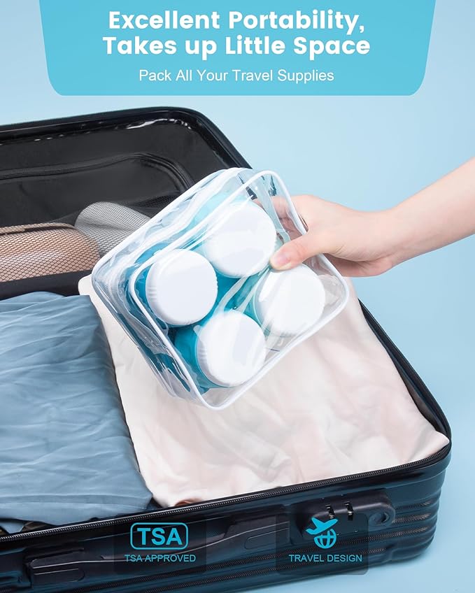 Mrsdry Travel Size Toiletries 8 Pack, TSA Approved 3oz Silicone Squeeze Bottles & Cream Jars with Clear Travel Bag