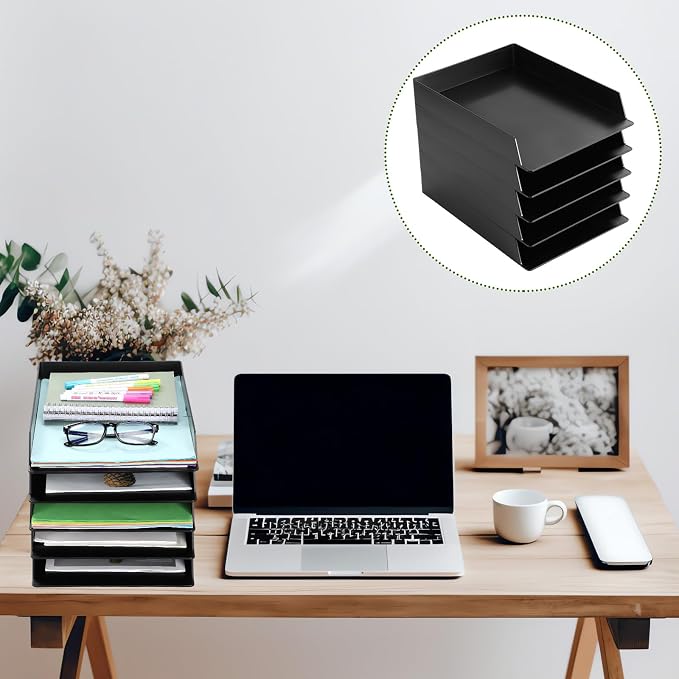 Wenqik 20 Pcs Stackable Paper Trays Rectangular Plastic Desk Holder Desktop Document File Organizer Storage Letter for Back to School Office Classroom (Black)