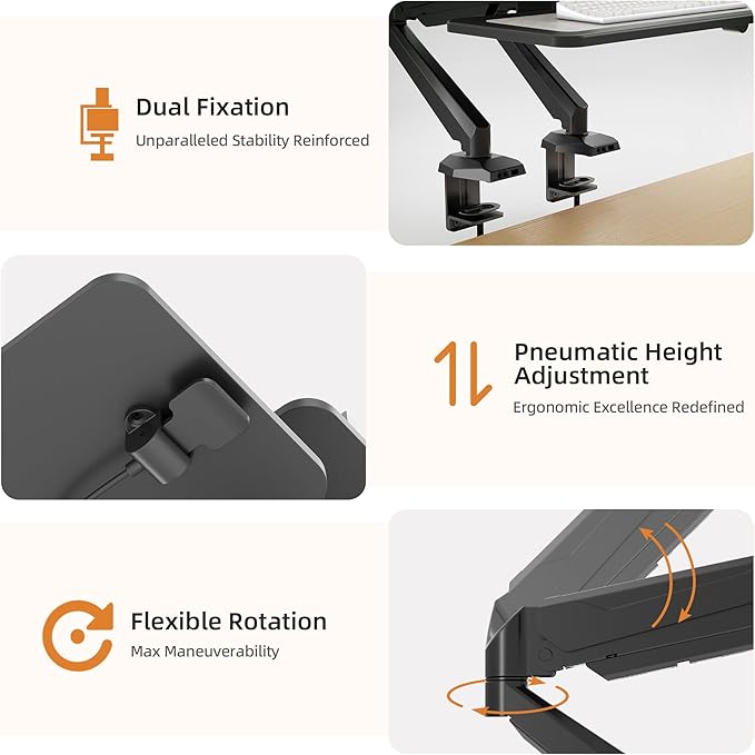 Claiks 24-Inch Sit-Stand Workstation，Innovative Space-Saving Height-Adjustable Ergonomic Desk Converter with Wide Keyboard Tray，Dual Fixation and Flexible Rotation Function, Black