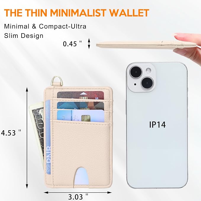 Badiya Credit Card Holder Slim Minimalist Wallet, Front Pocket Purse RFID Blocking Wallet Compact Card Case with ID Window for Women & Men