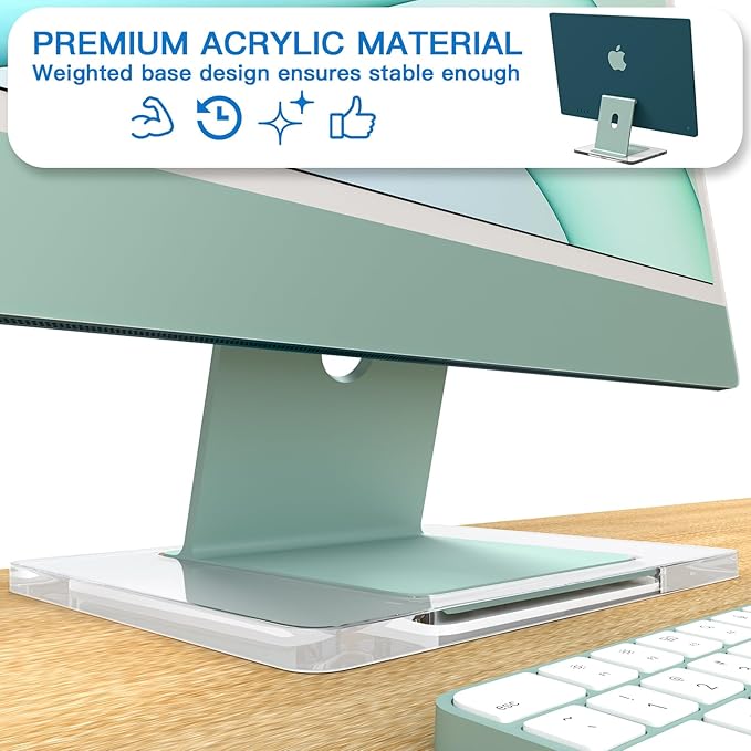 Acrylic Stand Base Widener for 24-inch iMac 2021-2024 M1/M3/M4 Chip - Stability Plate with Anti-Slip Design & Enhanced Support for iMac 24 inch (Clear White)