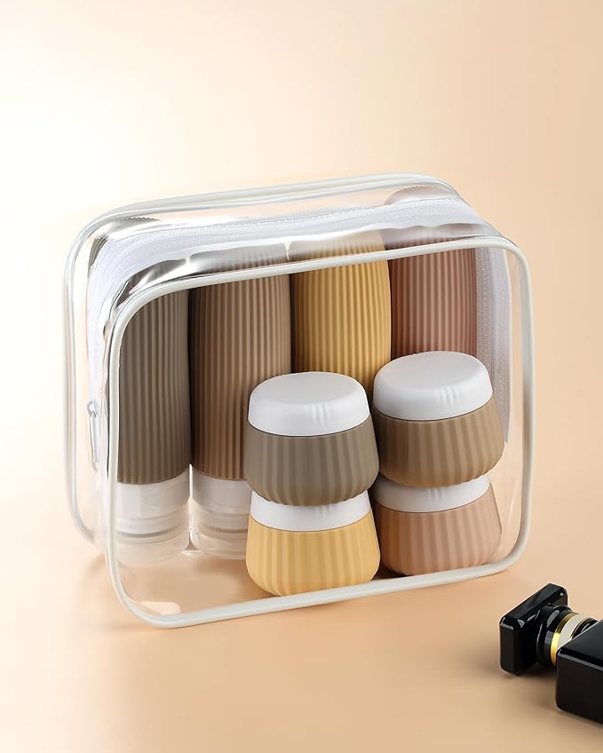 Mrsdry Travel Bottles 8 Pack, TSA Approved 3 oz Travel Toiletries Containers with Clear Bag, Leak Proof Silicone Squeezable Essentials Jars