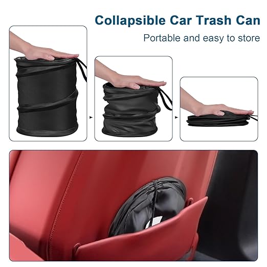 Car Trash Bin, Medium-Sized Pop-up Car Trash Can, Collapsible Garbage Can with Elastic Band Hanging, Double-Layer Washable Vehicle Trash Can, Velcro Waste Basket Bin