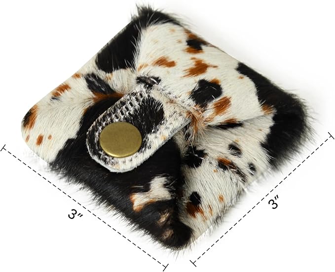 Cowhide Coin Purse Change Holder Mini Pouch for Women Hairon Leather Cow Print (Salt & Pepper)