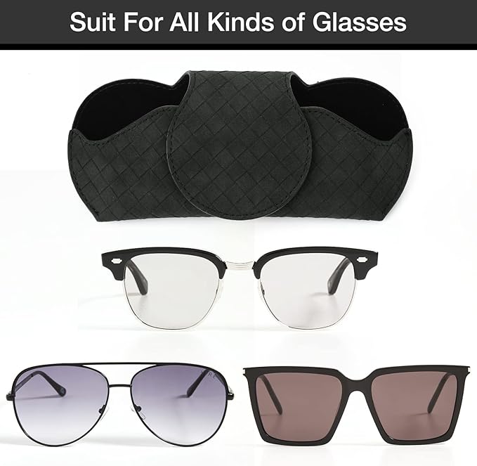 KINIVA Sunglasses Holder for Car Visor PU Leather Glasses Case with Clips for Car Visor Automotive Interior Visor Accessories Apply to All Car Models (Black)