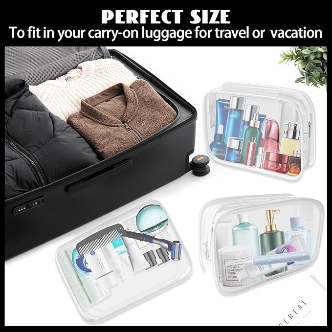 YedsIntu 16 Pack Waterproof Cosmetic Bag TSA Approved Toiletry Bag, Portable Travel Pouch with Zipper, Vinyl Plastic Organizer Storage for Men and Women (White-L)