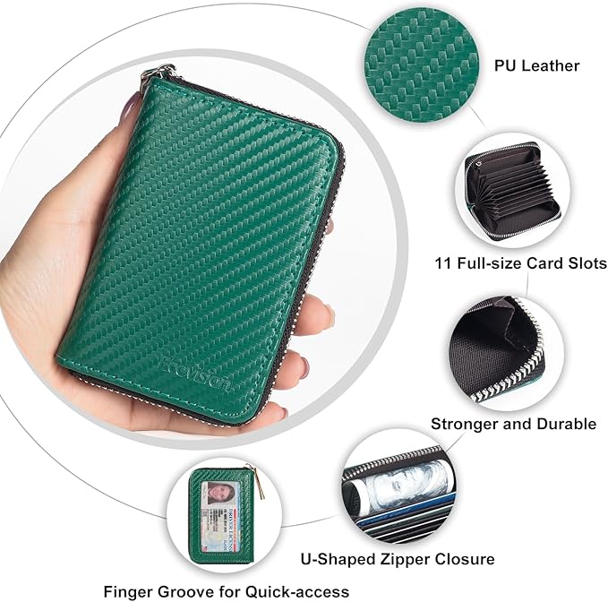 EcoVision Credit Card Holder RFID Card Case Wallet, Small Accordion Zipper Card Case Holder, Card Organizer Case for Women Men
